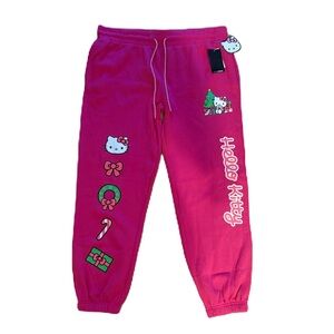 Hello Kitty Christmas Sweatpants NEW Medium Large XL XXL Pink Tree Wreath